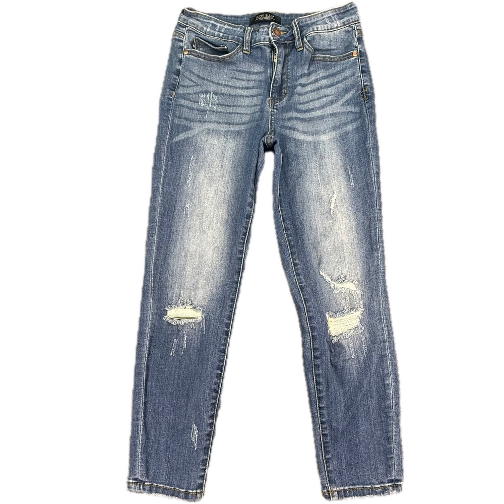 Judy Blue‎ Jeans Women 29 Blue Relaxed Fit Distressed Cropped JB8271 DK